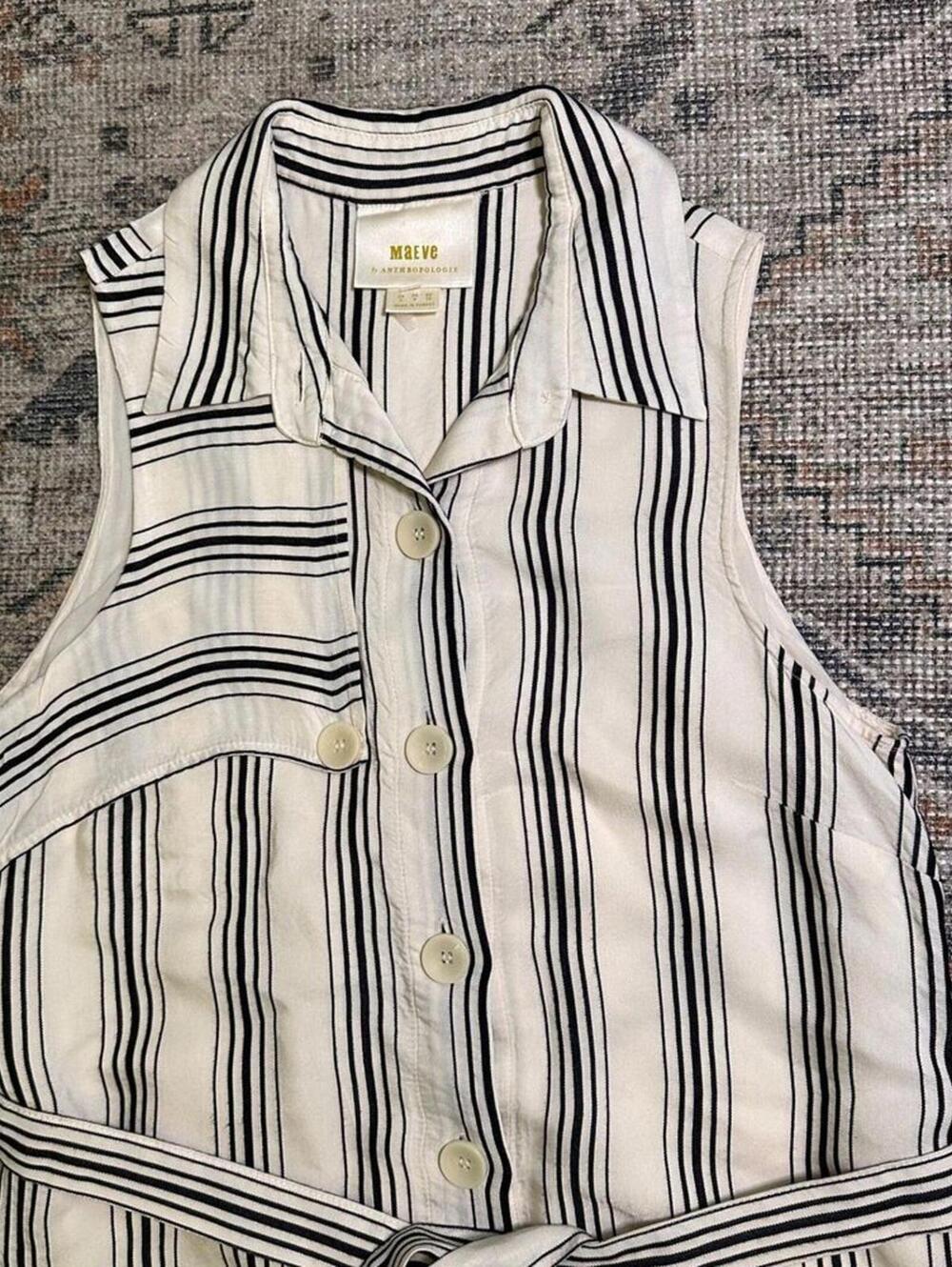 Maeve Anthropologie Striped Shirtdress Size 2 Button Front Midi Belted Dress - Picture 6 of 13